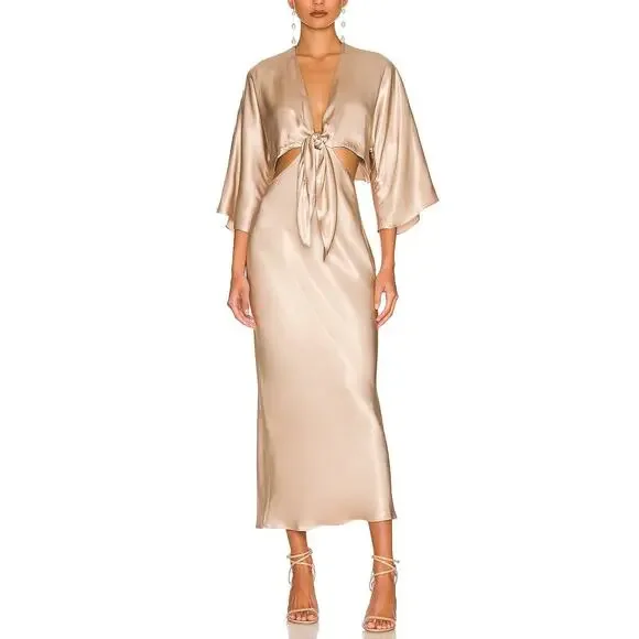 Shona Joy | Dresses | Shona Joy La Lune Gold Viscose Tie Front Bias Midi  Dress Size | Poshmark